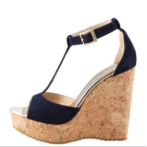 Jimmy Choo Pela - Navy suede wedges